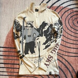 Neve Chamonix Big Sky Vintage Style Beige Ski Quarter Zip Turtleneck